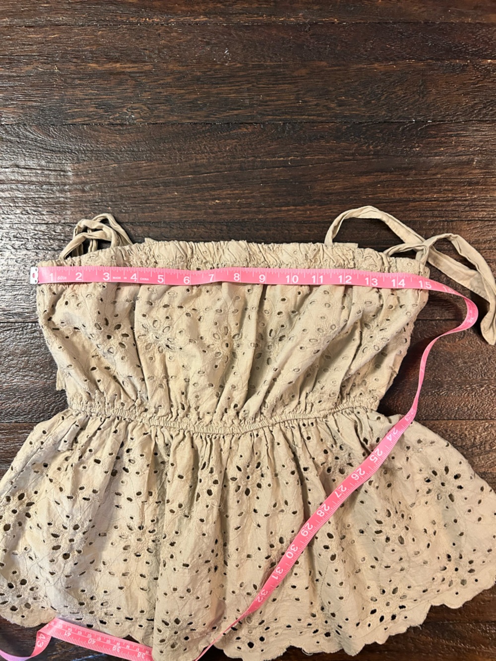 American Eagle Outfitters Cotton Light Brown Eyelet Tie-Strap Peplum Top - Picture 7 of 9